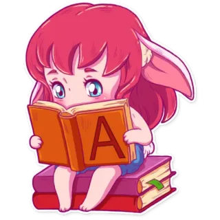 🤓 A Anime, Leitura, Menina, Livro, Fofo, Criança telegram sticker