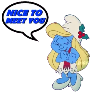 🤝 Smurfette The Smurfs NICE TO MEET YOU puffo, cartone animato, amichevole, saluti, blu telegram sticker