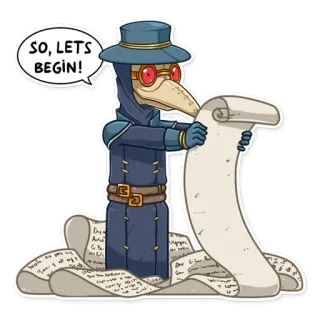 🤔 SO, LETS BEGIN! dokter wabah, medis, bersejarah, kartun, gulungan, mulai, membaca telegram sticker