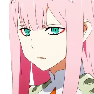 😧 Zero Two Darling in the Franxx Anime, Zero Two, Darling in the Franxx, pinke Haare, Anime Mädchen telegram sticker