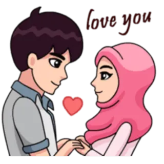❤️ love you love, couple, cartoon, muslim, hijab telegram sticker