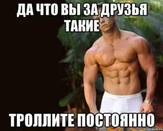 🙄 ДА ЧТО ВЫ ЗА ДРУЗЬЯ ТАКИЕ ТРОЛЛИТЕ ПОСТОЯННО Meme, Troll, Freunde, Bodybuilder, Humor telegram sticker