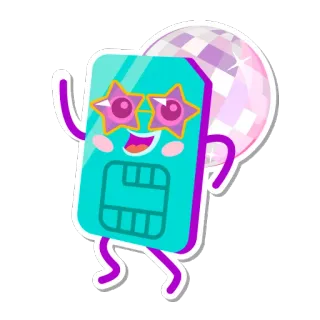 😎 Kartu SIM, Bola disko, Kartun, Tari, Kacamata hitam, Pesta whatsapp sticker