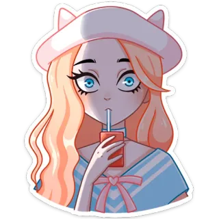 🙄 девушка, сок, милый, аниме, кавай, блондинка, стикер telegram sticker