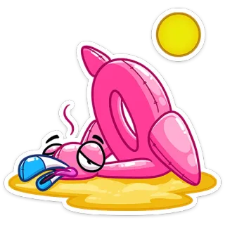 ☀️ flamingo, inflatable, summer, beach, tired, cartoon, illustration whatsapp sticker