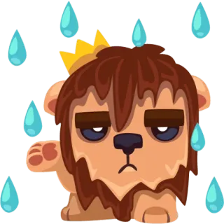 ☔ лев, грустный, дождь, корона, мультфильм, животное, король telegram sticker