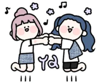 🥳 ya freunde, süß, cartoon, glücklich, mädchen, gruß telegram sticker