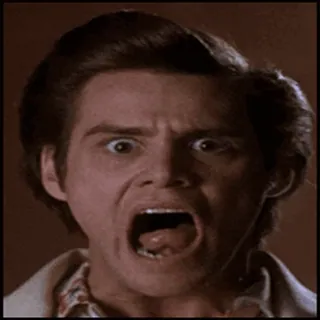 😱 Ace Ventura Ace Ventura: Pet Detective twarz, wyraz, śmieszne, komedia, film, Jim Carrey, psi detektyw telegram sticker