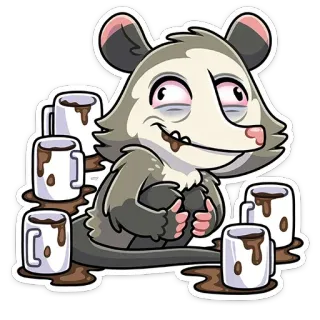 ☕️ zarigüeya, café, cansado, dibujos animados, animal, lindo telegram sticker