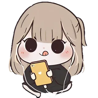 🐼 imut, cewek, headphone, musik, telepon, kartun, stiker telegram sticker