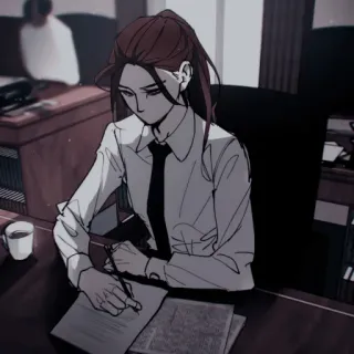 🔍 Frau, Business, Büro, Schreiben, Schreibtisch, Anime whatsapp sticker