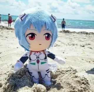 💙 Rei Ayanami Evangelion anime, rei ayanami, plush, doll, beach telegram sticker