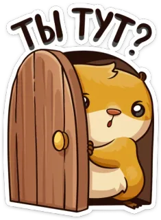 👀 ТЫ ТУТ? animal, porta, fofo, desenho animado, pergunta, roedor, perguntando whatsapp sticker