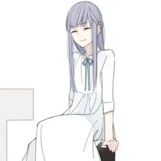 🥞 anime, girl, dress, smile, portrait, sitting telegram sticker