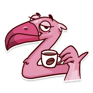 ☕️ flamingo, café, pássaro, desenho animado, fofo, animal, preguiçoso telegram sticker
