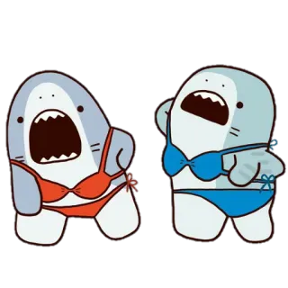 👯 サメ, 漫画, 水着, 面白い, かわいい, 動物, 海の生き物 telegram sticker