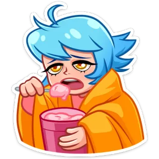 😩 cartoon, food, sleepy, eating, sad, sick telegram sticker