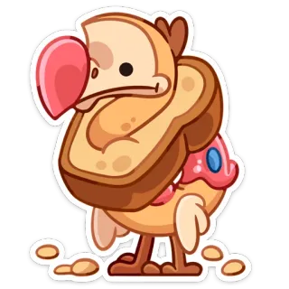 😐 Cartone animato, Uccello, Dodo, Pane, Cibo, Carino, Animale whatsapp sticker