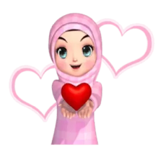 ✳️ 头巾, 穆斯林, 女孩, 心, 爱, 卡通 telegram sticker