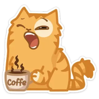 😩 Coffe gato, café, sonolento, animal, fofo, desenho animado telegram sticker
