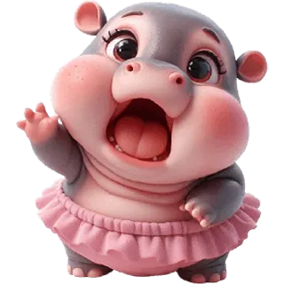 😯 hipopotam, zwierzę, słodki, kreskówka, różowy, tutu, przyjazny telegram sticker