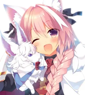 😄 Astolfo Fate/Apocrypha Anime, Mangá, Kawaii, Trap, Fofo, Cabelo Rosa, Coelho, Astolfo telegram sticker