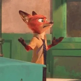 🦊 Nick Wilde Zootopia fox, cartoon, shrug, disagreement, confusion telegram sticker
