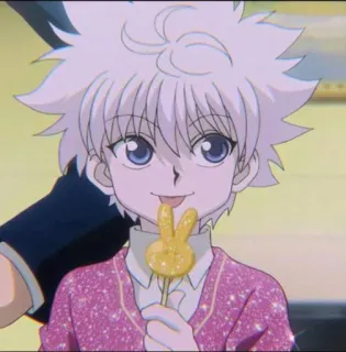 💞 Killua Zoldyck Hunter x Hunter anime, killua, killua zoldyck, hunter x hunter, cartone animato, lecca lecca telegram sticker