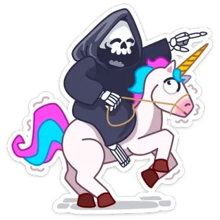 🦄 死神, 独角兽, 骷髅, 死亡, 奇幻 telegram sticker