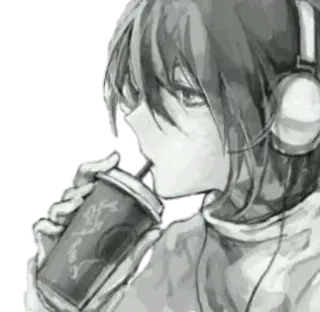 🥤 Anime, Manga, Cuffie, Bevanda, Casual, Ritratto, Arte telegram sticker