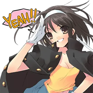 😁 YEAH!! อนิเมะ, ผู้หญิง, ชุดนักเรียน, มีความสุข, ทักทาย telegram sticker
