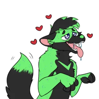 😍 furry, anthropomorphic, dog, wolf, green, hearts, love, drool, sticker telegram sticker