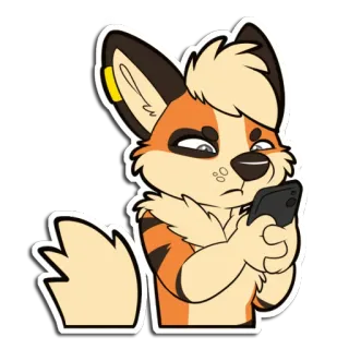😒 furry, anthropomorphic, smartphone, texting, skeptical, annoyed, cartoon telegram sticker