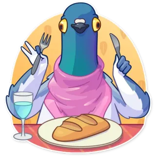 🤤 นกพิราบ, นก, กิน, ขนมปัง, อาหาร, มารยาทบนโต๊ะอาหาร telegram sticker