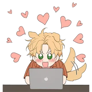 😍 мультфильм, собака, ноутбук, сердечки, каваи, милый, румянец telegram sticker