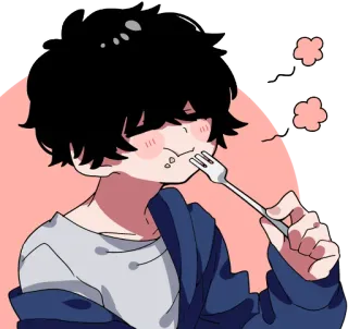 ☺️ ăn, nĩa, hoạt hình, phong cách anime, ửng hồng, dễ thương telegram sticker