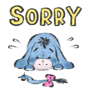 🧁 Eeyore SORRY 이요르, 사과, 슬픈, 만화, 스티커, 위니 더 푸, 미안 telegram sticker