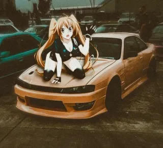 💛 Dziewczyna anime, Samochód, JDM, Naklejka, Anime, Nissan Silvia telegram sticker