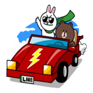 🚗 LINE кролик, медведь, машина, мультфильм, вождение, LINE Friends whatsapp sticker