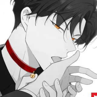 🐈‍⬛ Anime, Manga, Collier rouge, Mâle, Lécher la main whatsapp sticker