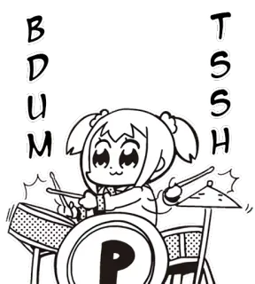 🎼 Popuko Pop Team Epic BDUM TSSSH anime, manga, pop team epic, drummer, music telegram sticker