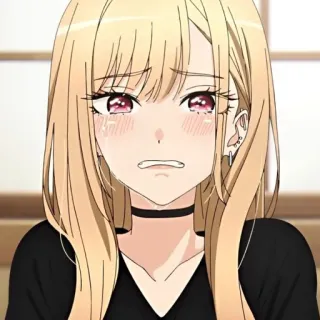 🥟 Marin Kitagawa My Dress-Up Darling anime, crying, sad, girl, blonde, emotional telegram sticker