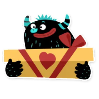 💌 monstro, presente, coração, desenho animado, fofo, presente, celebração whatsapp sticker