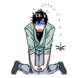 😰 Anime, Desenho animado, Personagem, Homem, Pânico, Assustado, Sentado telegram sticker