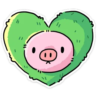 💚 猪, 心, 可爱, 动物, 卡通, 卡哇伊, 爱, 绿色 telegram sticker