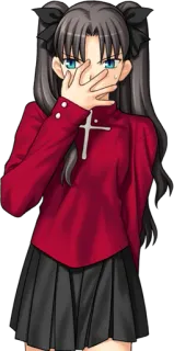 👀 Rin Tohsaka Fate/stay night Anime, Personaje, Estudiante, Uniforme rojo, Lindo, Maga whatsapp sticker
