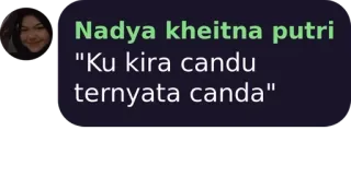 🤦‍♂️ Nadya kheitna putri
"Ku kira candu
ternyata canda" telegram sticker