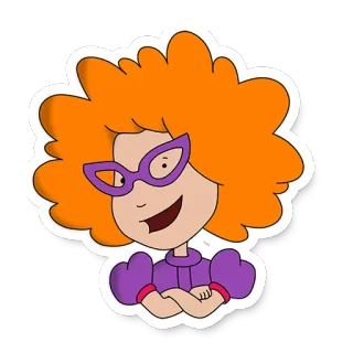 😀 Cartone animato, Personaggio, Capelli arancioni, Occhiali, Viola, Ragazza telegram sticker