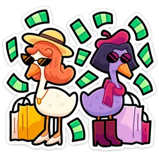 ⭐ Enten, Shopping, Reich, Geld, Cartoon, Tiere, Luxus telegram sticker