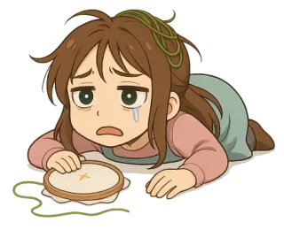 😖 triste, chorando, chateado, artesanato, bordado, frustração telegram sticker